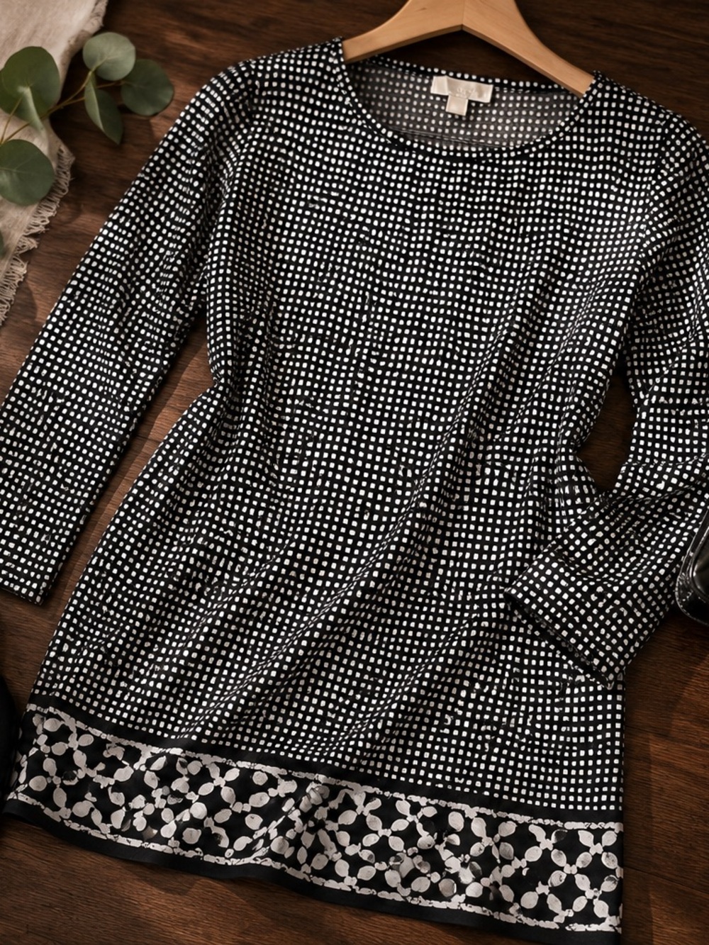 Michael Kors XL Black & White Printed Long Sleeve Dress